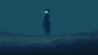 Person dog field glowing forest - conceptart free wallpaper