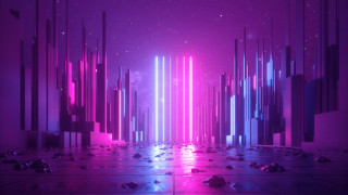 Futuristic city neon rocks debris - the ground in front free wallpaper