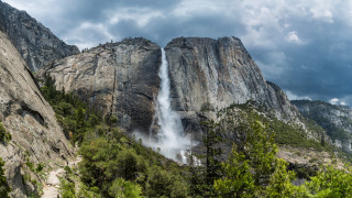 Waterfall mountain forest clouds rocks - arthur quartley free wallpaper