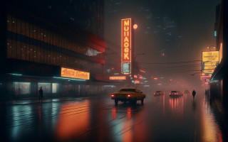City street night taxi neon - evgeny lushpin free wallpaper
