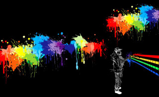 Man rainbow paint splattered wall - graffiti paint free wallpaper