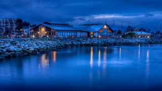 Vancouver night cityscape reflection bridge - the building and the water free wallpaper