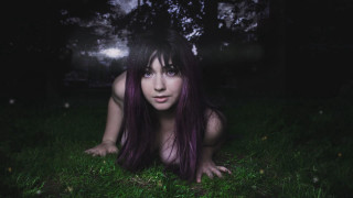 Purple haired woman gothic night - purple hair free wallpaper for desktop