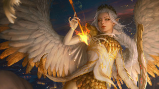 Angelic woman fire sword wings - rossdraw global illumination free wallpaper