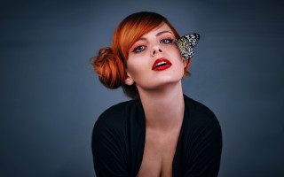Butterfly head portrait blackshirt redlips - a red lip free wallpaper