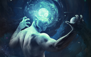 Man holding glowing ball night - dmt free wallpaper