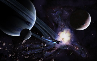 Space shuttle star planet aurora - a distant planet in the background free wallpaper