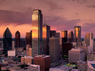 City skyline tall buildings sunset 2 - a matte painting free wallpaper for desktop