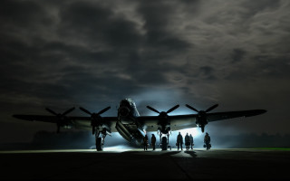 Large airplane runway night art - dieselpunk free wallpaper