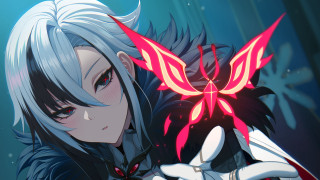 White hair woman red butterfly - a sword free wallpaper for desktop
