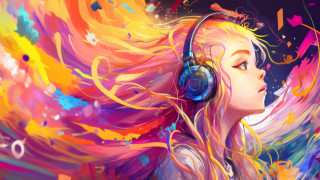 Psychedelic girl fire wings headphones - vivid free wallpaper