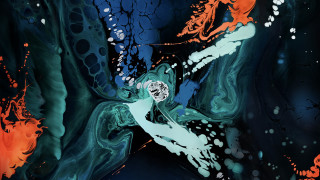 Woman clock hands chest orange - paint free wallpaper