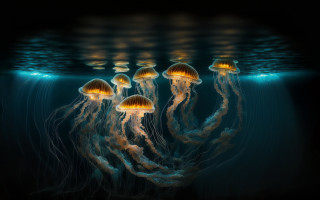 Jellyfish ocean bioluminescence reflection ripples - a light reflection free wallpaper