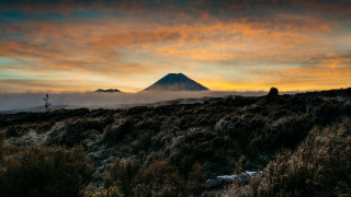 Mountain clouds forest dusk horizon - low free wallpaper