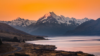 Mountain lake road sunset orange - sunset free wallpaper