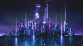 Futuristic city neon lights purple - a futuristic city free wallpaper