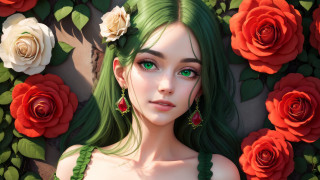 Green hair green eyes roses - green hair free wallpaper