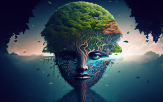 Woman tree water mountain psychedelic - a womans face free wallpaper