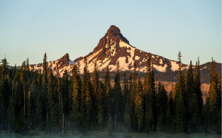 Mountain snow peak trees fog - peak free wallpaper