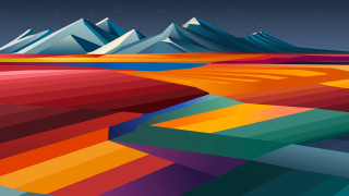 Colorful landscape mountains starry night - surreal free wallpaper