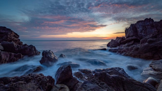 Rocky beach sunset cave city - rock free wallpaper