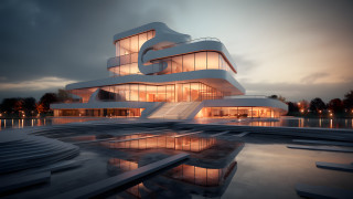 Cloudy night architecture starry sky - deconstructivism free wallpaper