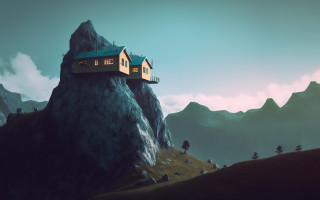 Mountain house clouds sky horizon - edward hopper and james gilleard free wallpaper