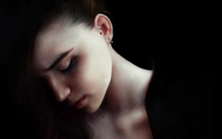 Woman eyes closed head down - digital painting free wallpaper