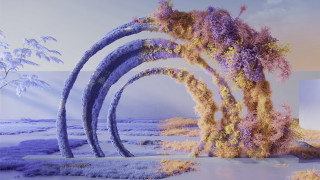 Purple yellow tree field kinetic - octane renderer free wallpaper