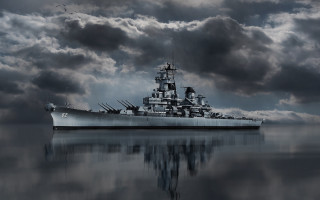 Ship mountain city clouds ocean - water under a cloudy sky free wallpaper