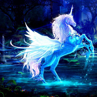 Blue unicorn white hair wings - water free wallpaper