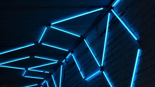Blue light brick wall cyberpunk - a white brick wall free wallpaper
