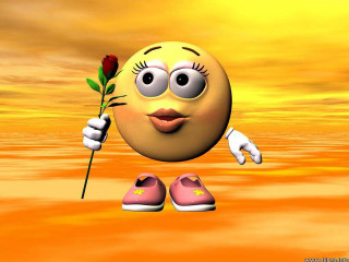 Smiley face holding rose pointing - romantic free wallpaper