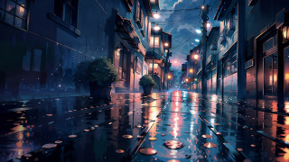 City street night rain potted - the sidewalk free wallpaper