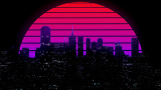 City skyline sunset pink purple - beeple free wallpaper