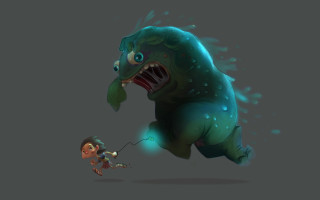 Cartoon character chasing monster lightsaber - a monster free wallpaper