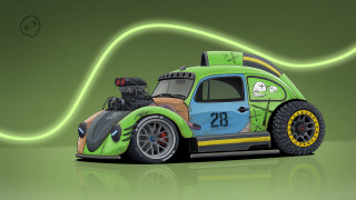 Green car yellow stripe number - side and a number free wallpaper