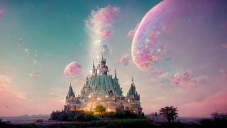 Castle bubbles clouds stars sky - a castle free wallpaper