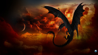 Dragon flying cloudy sky moon - sky behind free wallpaper