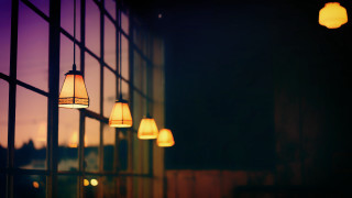 Lights hanging cityscape night moon - a city skyline in the background free wallpaper