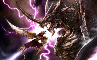 Demonic monsters fighting lightning purple - a couple free wallpaper
