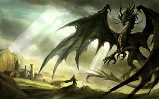 Dragon man hill castle distance - dragon art free wallpaper