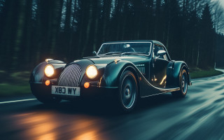 Vintage car night road headlights - the front of it free wallpaper
