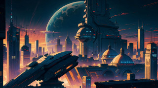 Futuristic city spaceship architecture night - a futuristic city free wallpaper