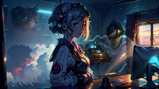 Woman clock window sky stars - artgerm free wallpaper
