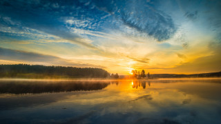 Lake sunset trees clouds bridge - a sunset in the background and trees free wallpaper