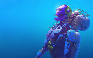 Woman blue body suit underwater - biopunk free wallpaper