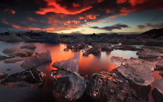 Sunset water rocks cloudy sky 2 - rock free wallpaper