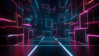 Dark tunnel neon lights holography - c4d free wallpaper