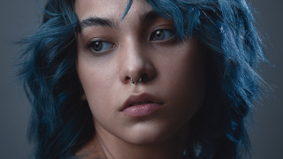 Blue hair pierced woman elina - serious free wallpaper for desktop